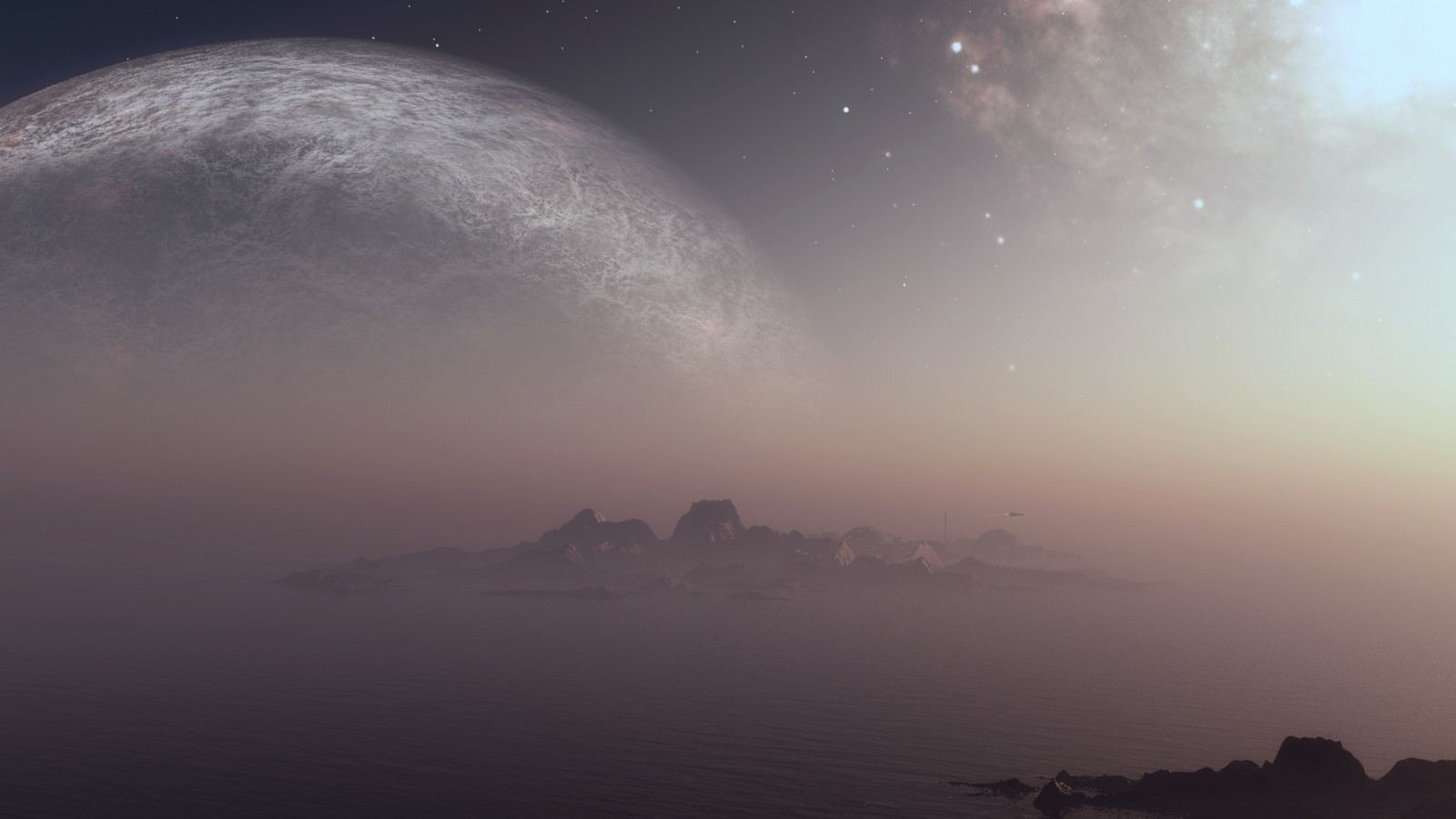 1920x1080 px, alien, fantasy, landscape, ocean, planet, stars