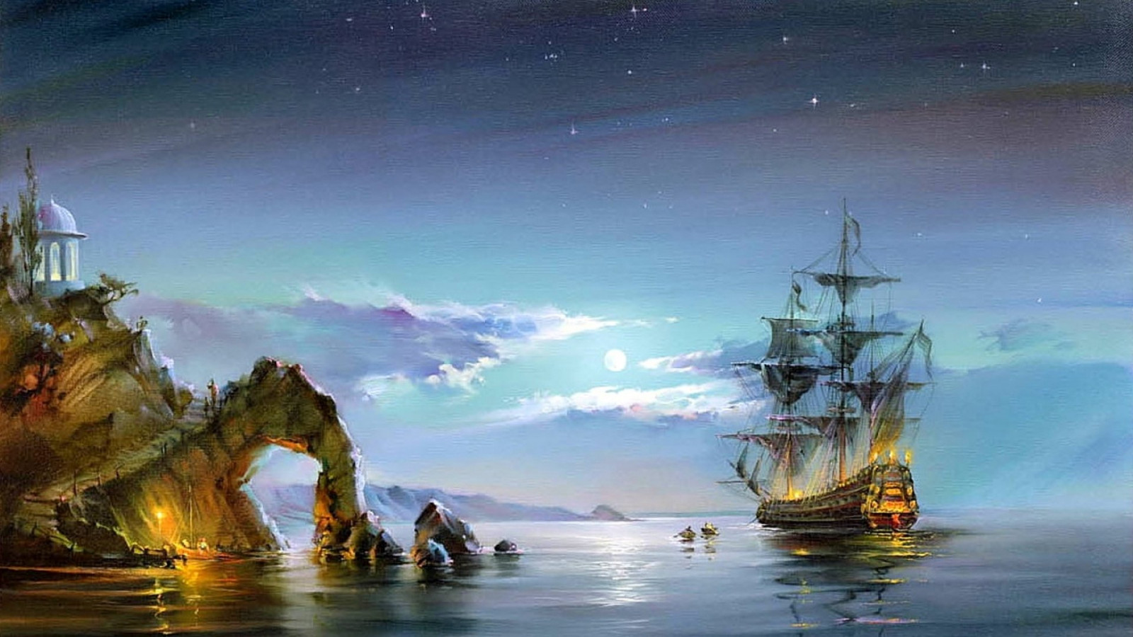 1920x1080 px, ART, artwork, boat, fantasy, ocean, sea, ship