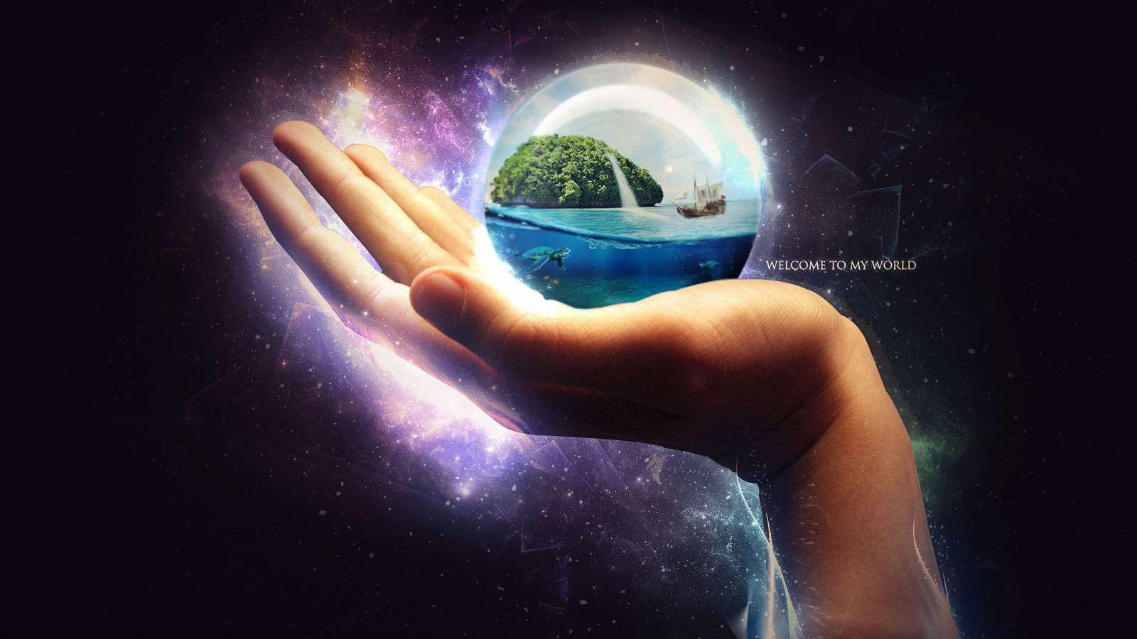 1920x1080 px, ART, ball, boat, CG, digital, dream, Earth, globe, island, manipulation, ocean, sea, ships, sphere, turtle