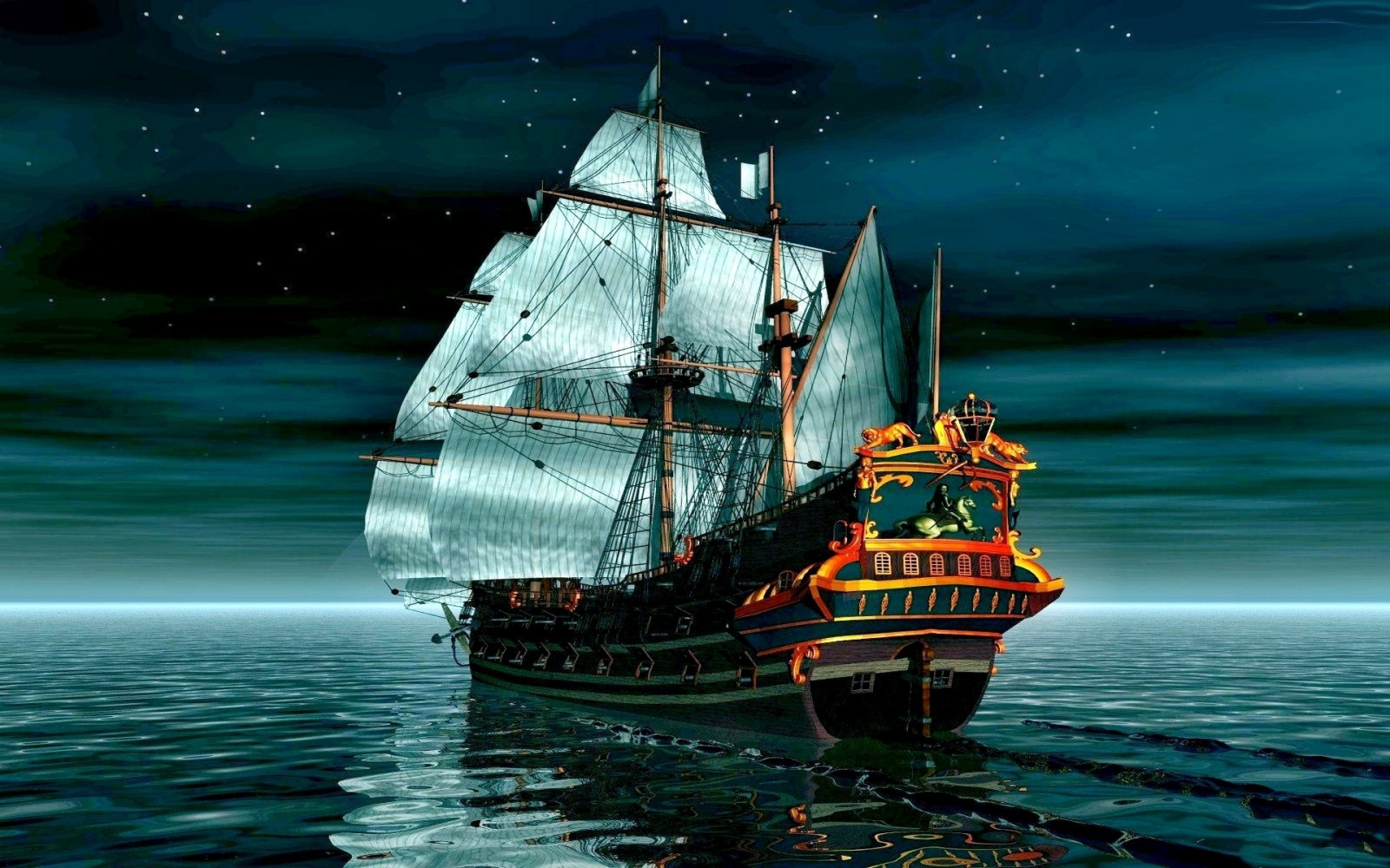 1920x1200 px, 3D, boat, night, ocean, ship