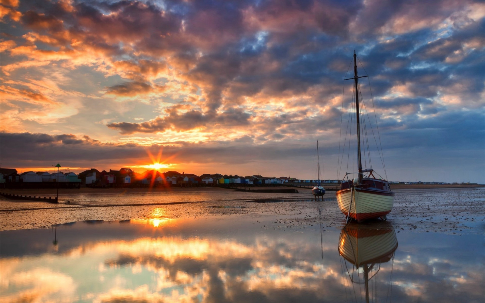 1920x1200 px, bay, boat, clouds, harbor, lakes, landscapes, ocean, reflection, sea, sky, sunrise, sunset, water