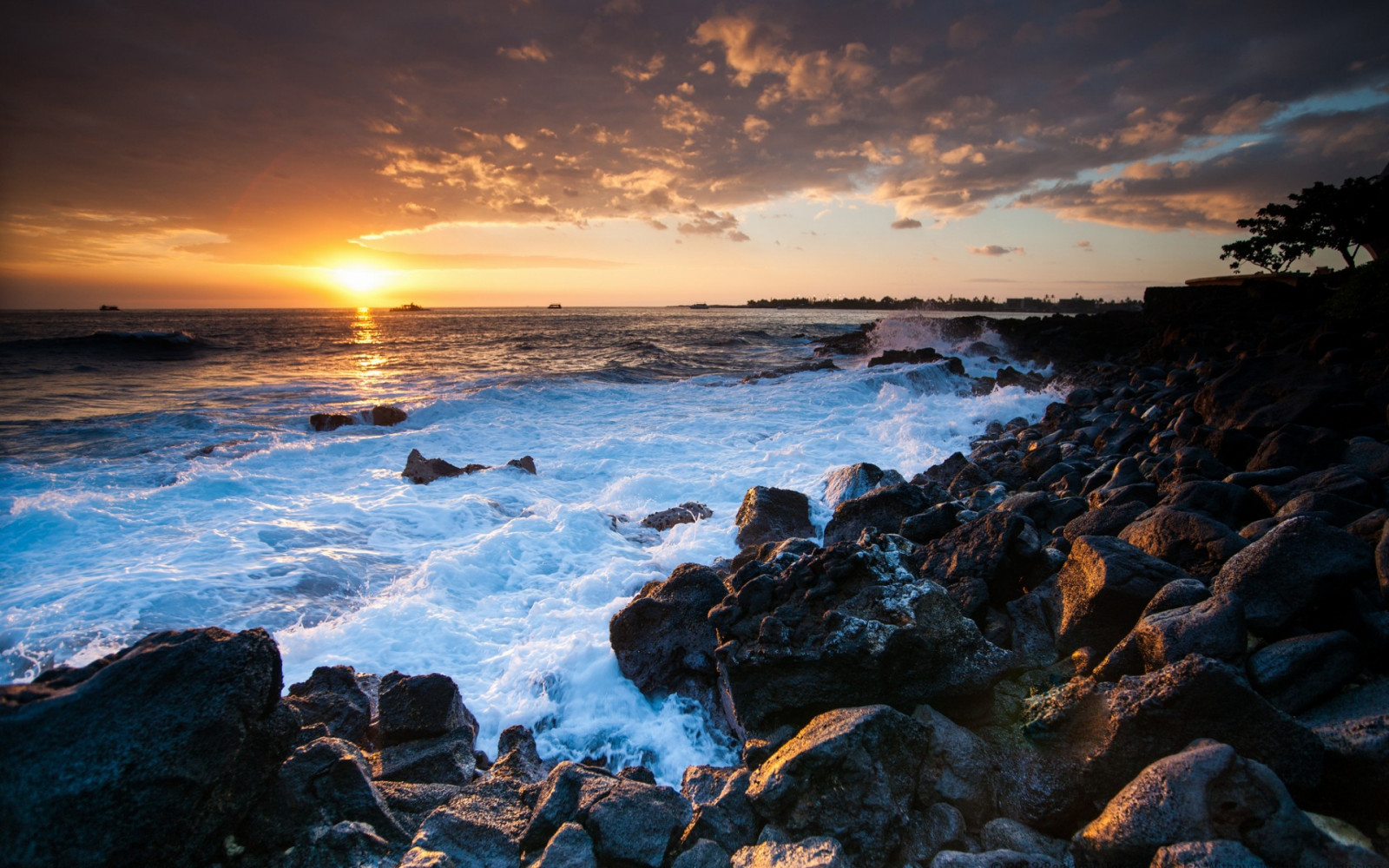 1920x1200 px, coast, landscapes, ocean, shore, sky, sunset, waves