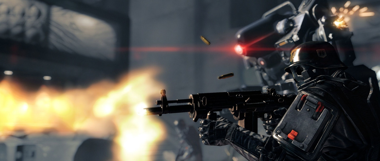 2880x1223 px, armor, battle, fi, gun, mask, sci, soldier, warrior, weapon, Wolfenstein