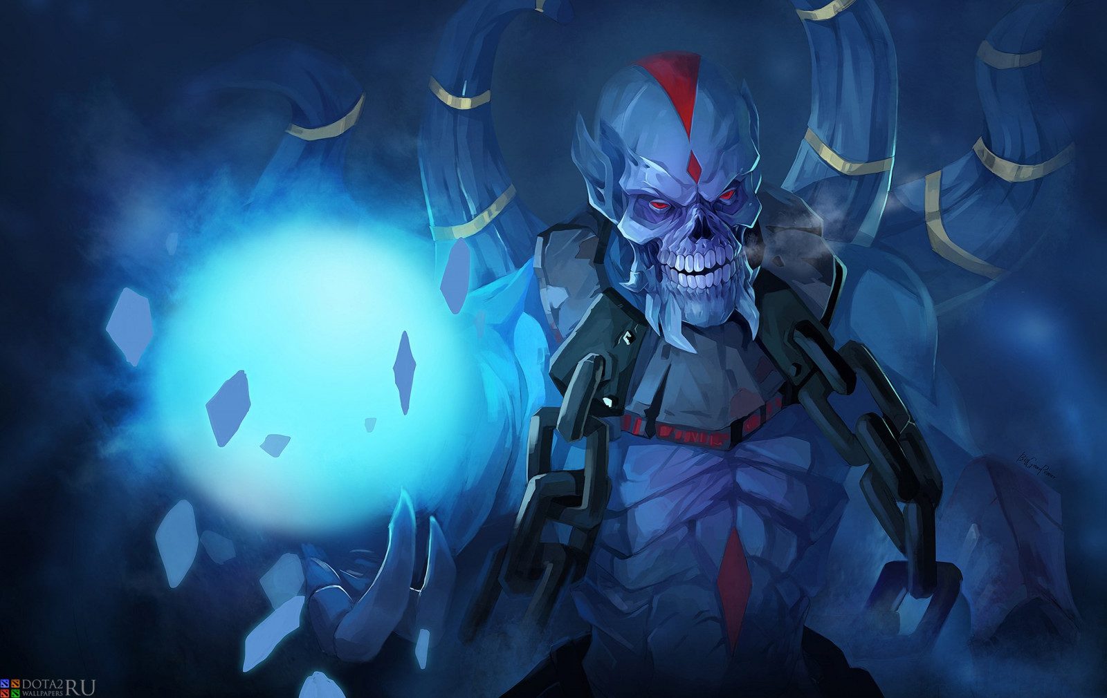 2, 2200x1390 px, chain, dark, Dota, fantasy, games, Lich, magic, monster, skull, warrior