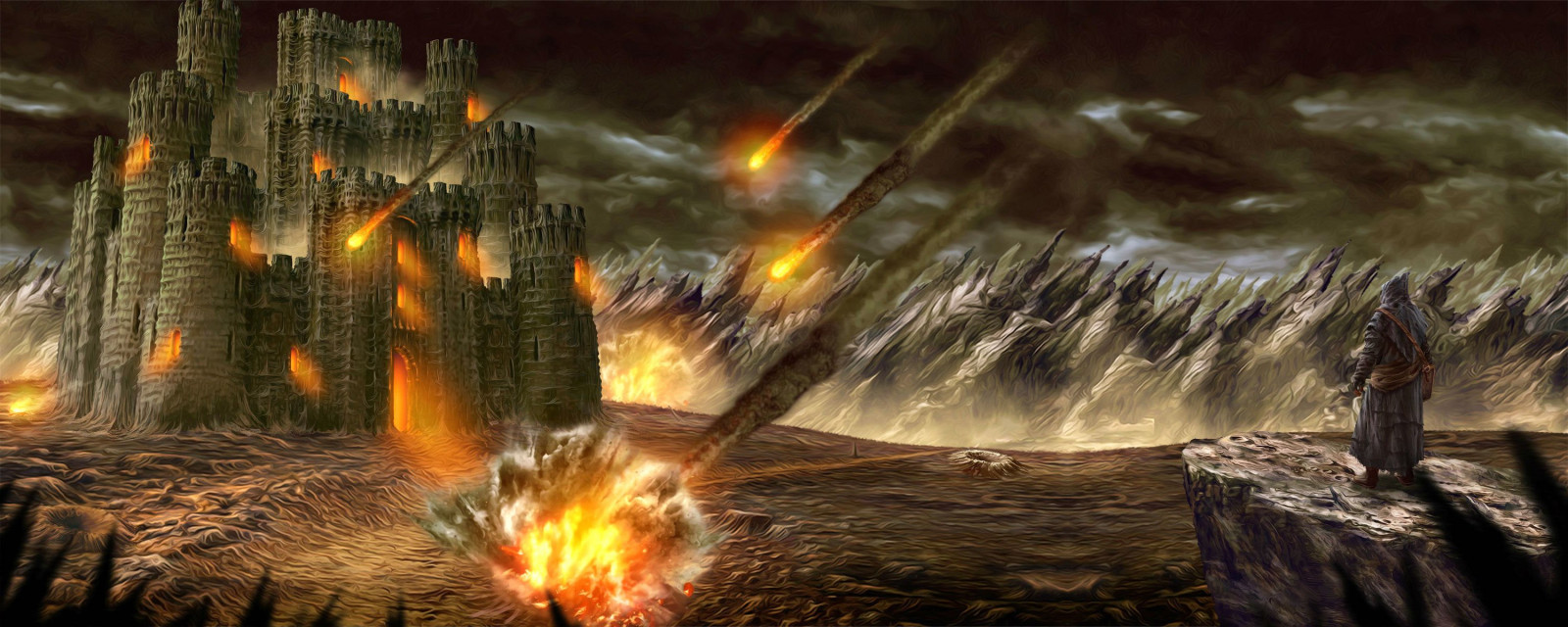 3000x1200 px, adventure, ART, artwork, castle, dark, fantasy, fighting, indie, knight, sorrow, Tormentum, warrior