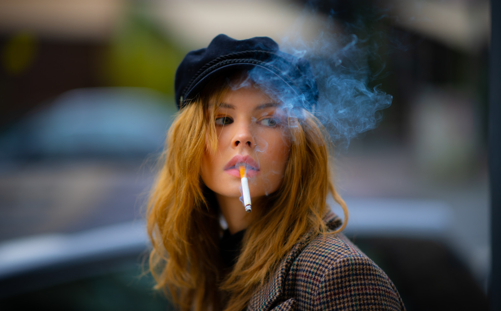 Anastasia Scheglova, ART, beautiful girl, cigarette, face, girl, head, long hair, model, photo, photo shoot, photography, smoke, wallpaper, woman