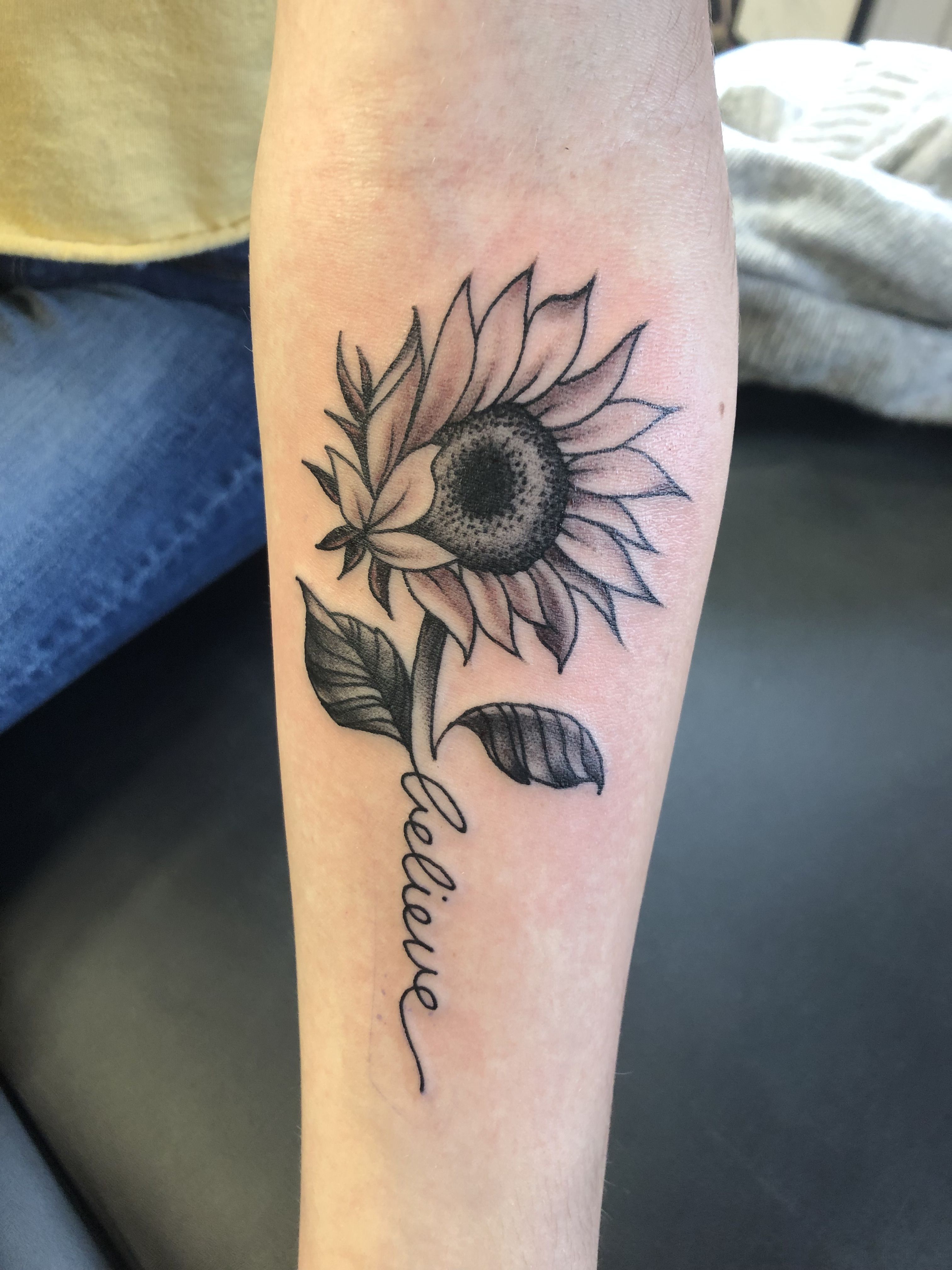 Sunflower Tattoo | Sunflower tattoo shoulder, Believe tattoos, Sunflower tattoos