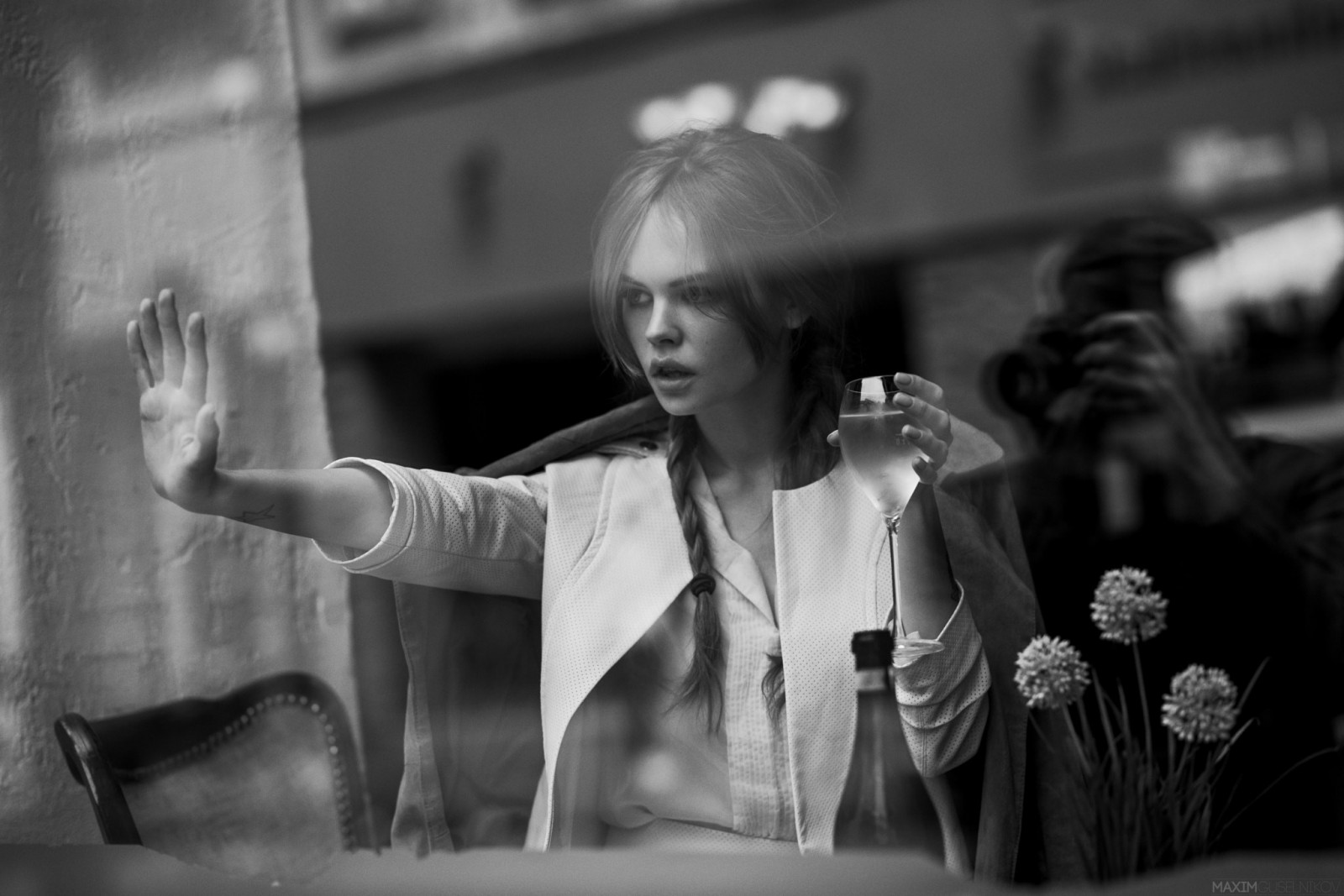 white, black, women, monochrome, model, portrait, reflection, sitting, Anastasia Scheglova, photography, glass, fashion, pigtails, Person, beauty, lady, photograph, black and white, monochrome photography, human positions, photo shoot, film noir