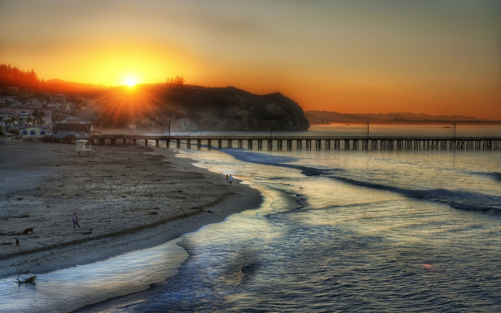 beach, ocean, bridge, santa monica, HDR