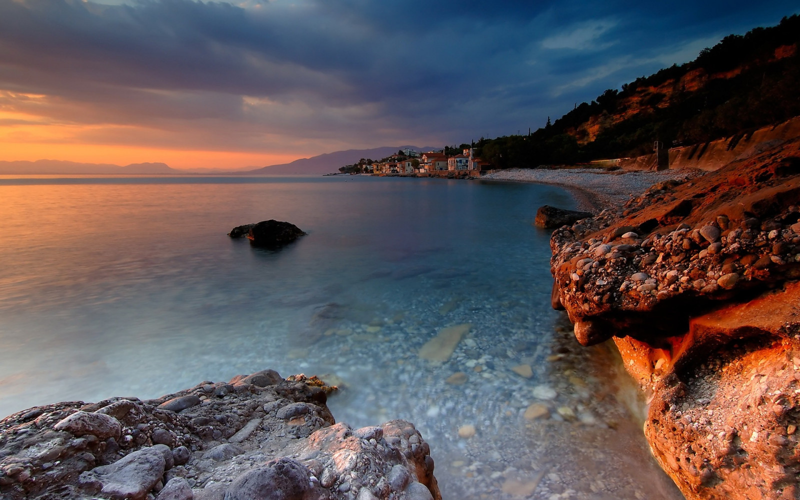 landscape, sunset, sea, bay, water, rock, shore, reflection, sky, stones, sunrise, calm, evening, coast, cliff, horizon, cape, dusk, Formation, Terrain, cloud, dawn, ocean, cove, bottom, transparent, structures, body of water, promontory, headland, inlet, coastal and oceanic landforms