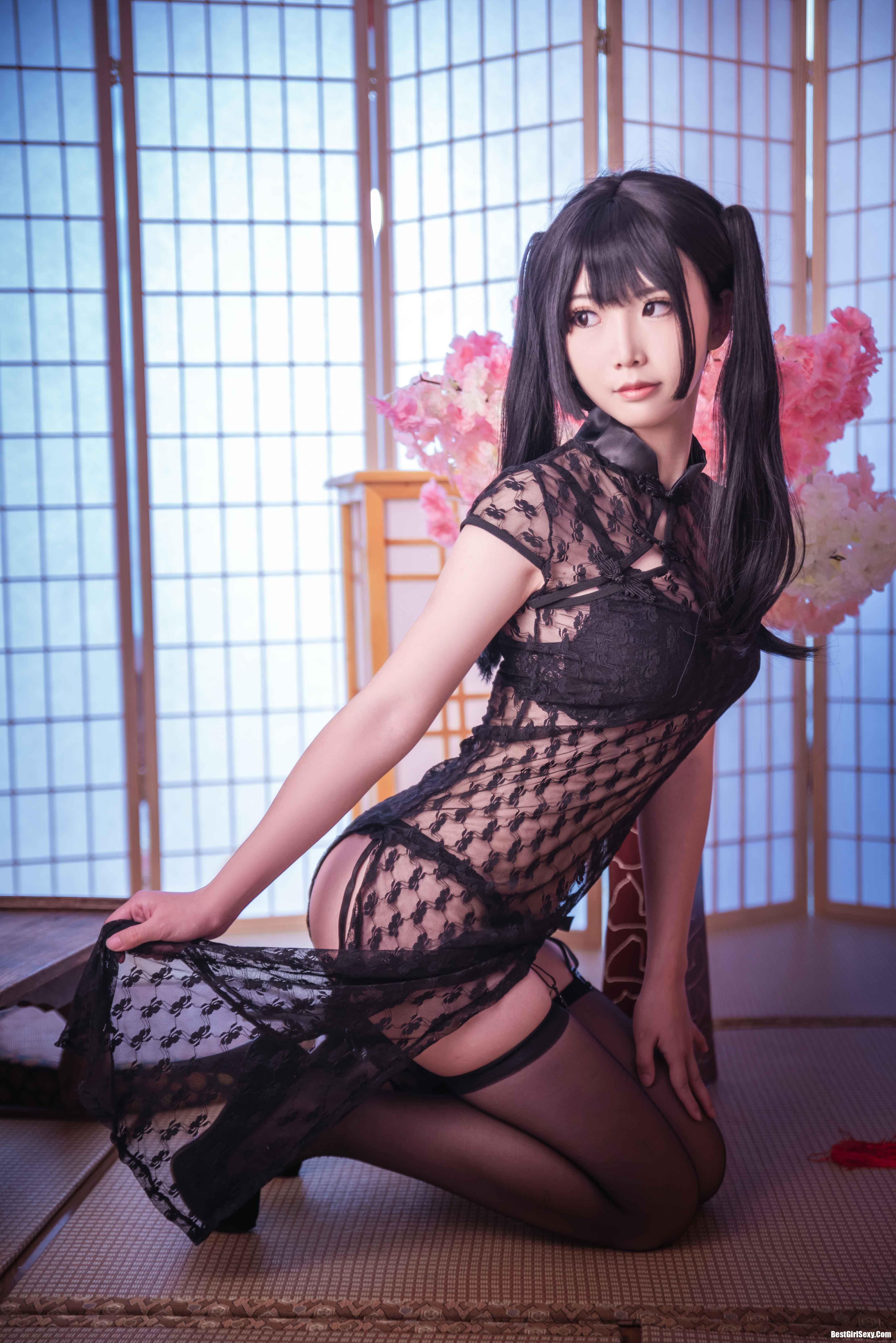 [Coser面饼仙儿] NO.018 Black silk sexy cheongsam 1