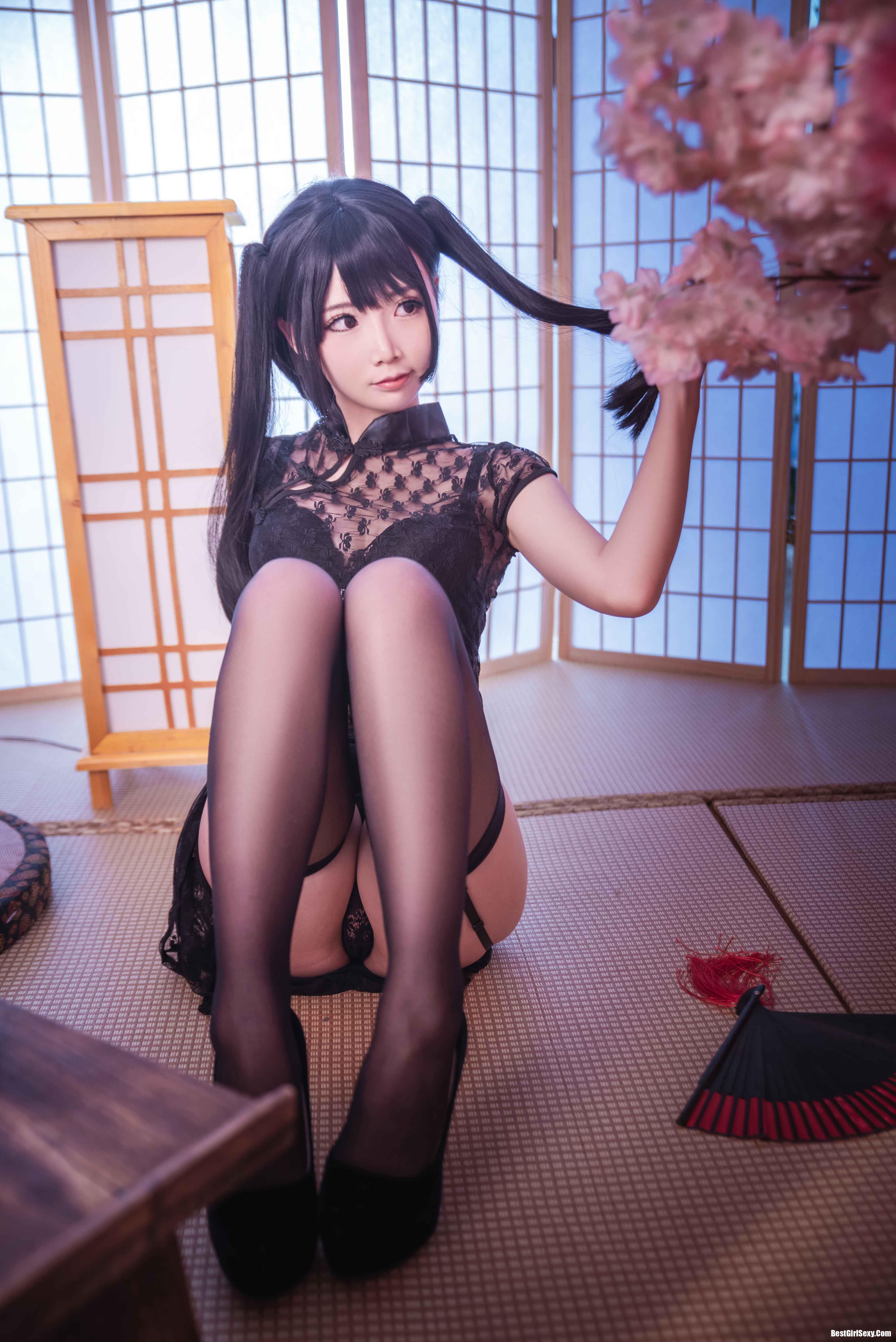 [Coser面饼仙儿] NO.018 Black silk sexy cheongsam 16