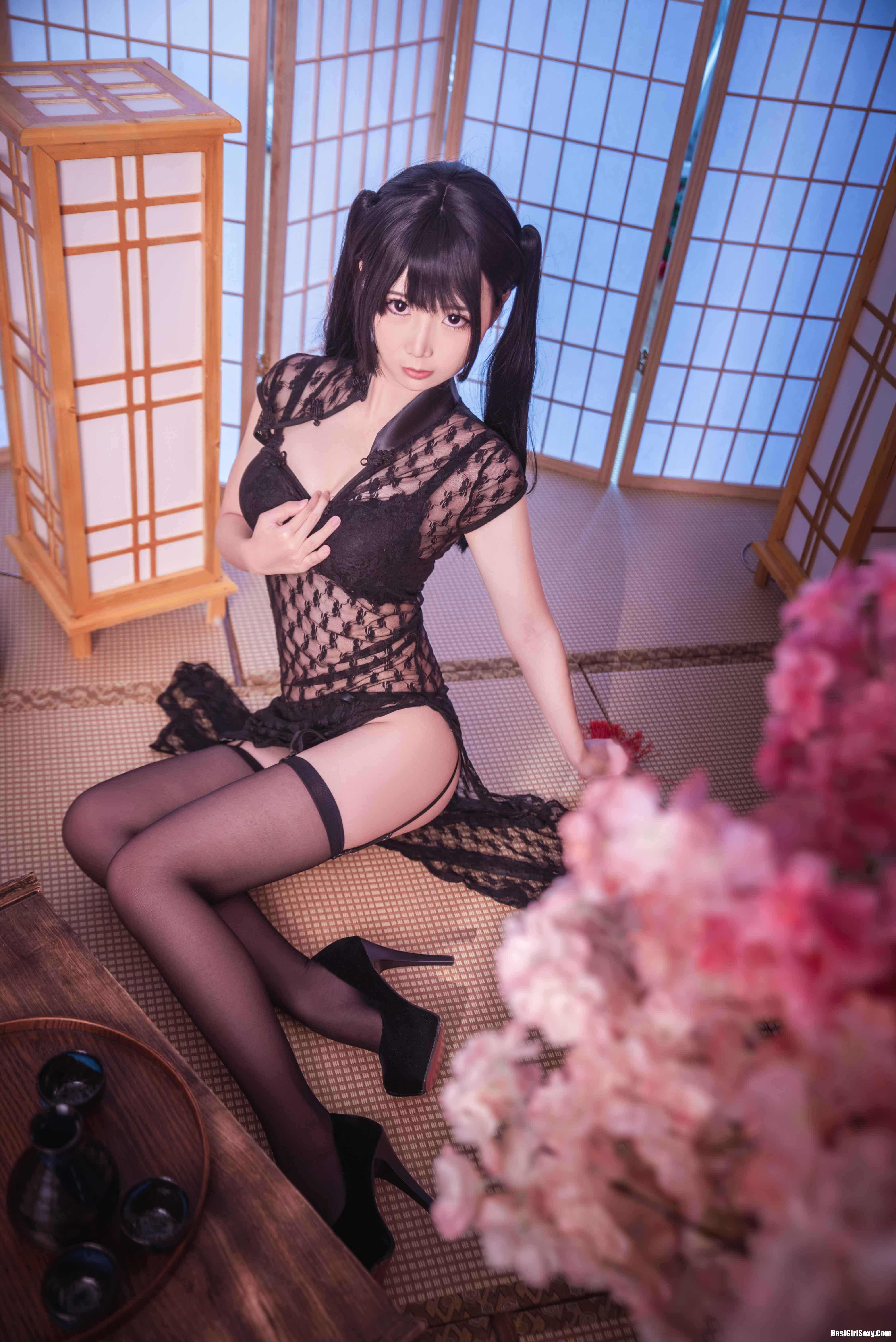 [Coser面饼仙儿] NO.018 Black silk sexy cheongsam 5