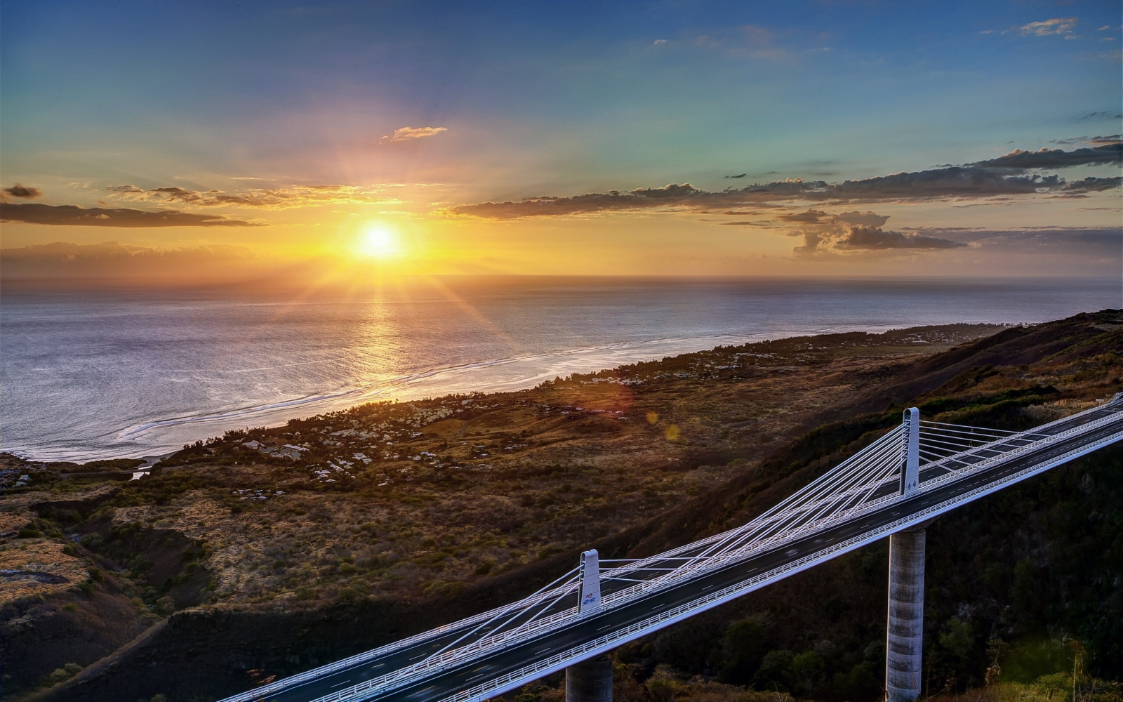 decline, coast, bridge, sky, ocean, horizon