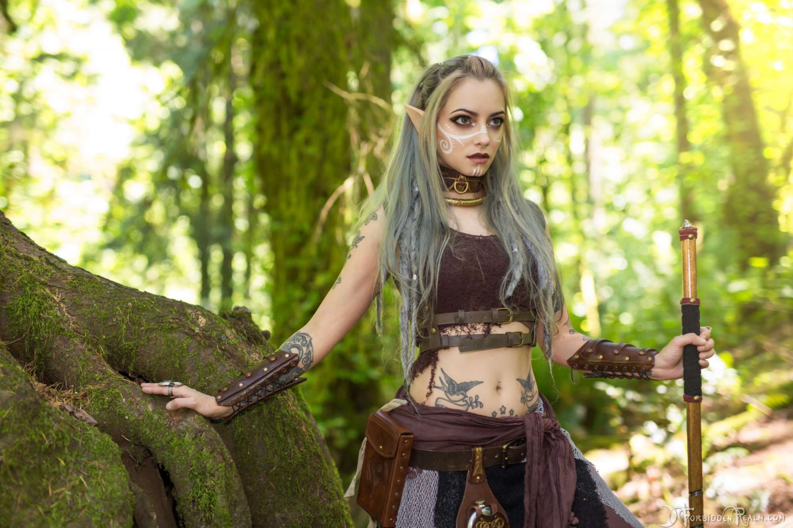 Genevieve, women outdoors, Wood Elves, ForbiddenRealm, tattoo, cosplay