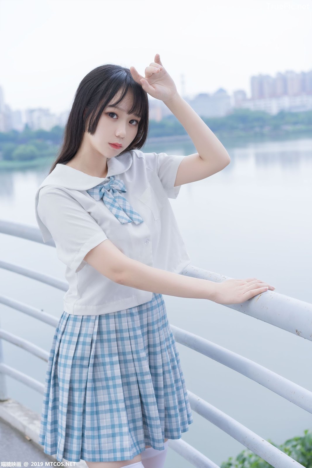 Image [MTCos] 喵糖映画 Vol.015 – Chinese Cute Model - White Shirt and Plaid Skirt - TruePic.net- Picture-10