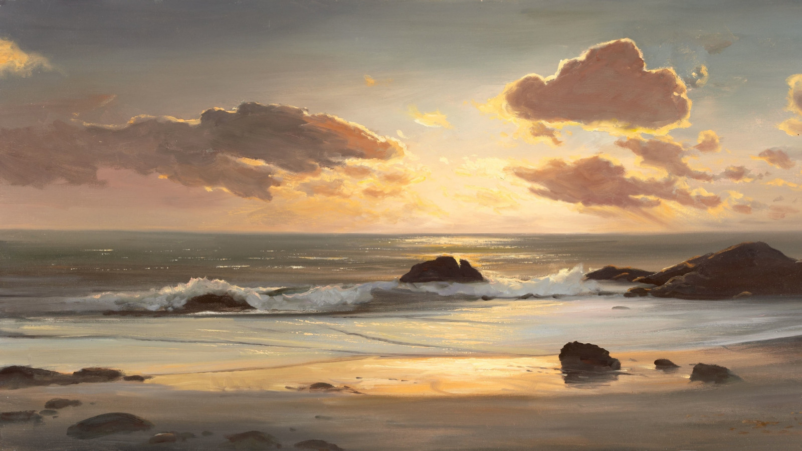 landscape, sea, coast, ocean, painting, ART, beach