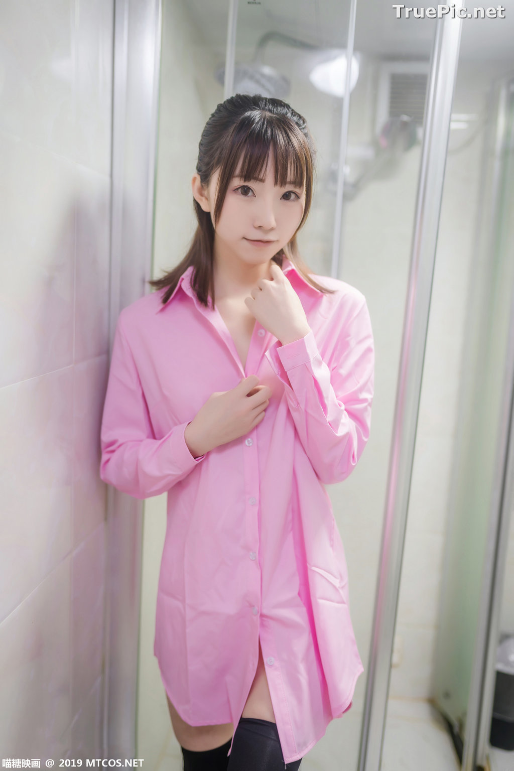 Image [MTCos] 喵糖映画 Vol.022 – Chinese Model – Pink Shirt and Black Stockings - TruePic.net - Picture-10