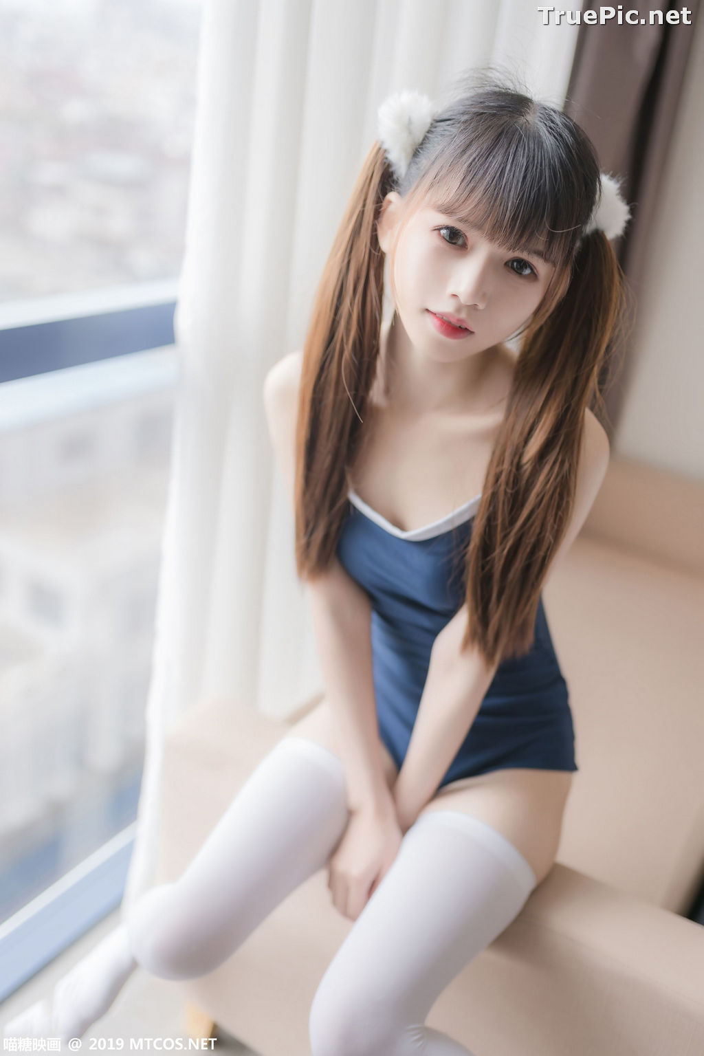 Image [MTCos] 喵糖映画 Vol.036 – Chinese Cute Model – Navy Blue Monokini and White Stockings - TruePic.net - Picture-1