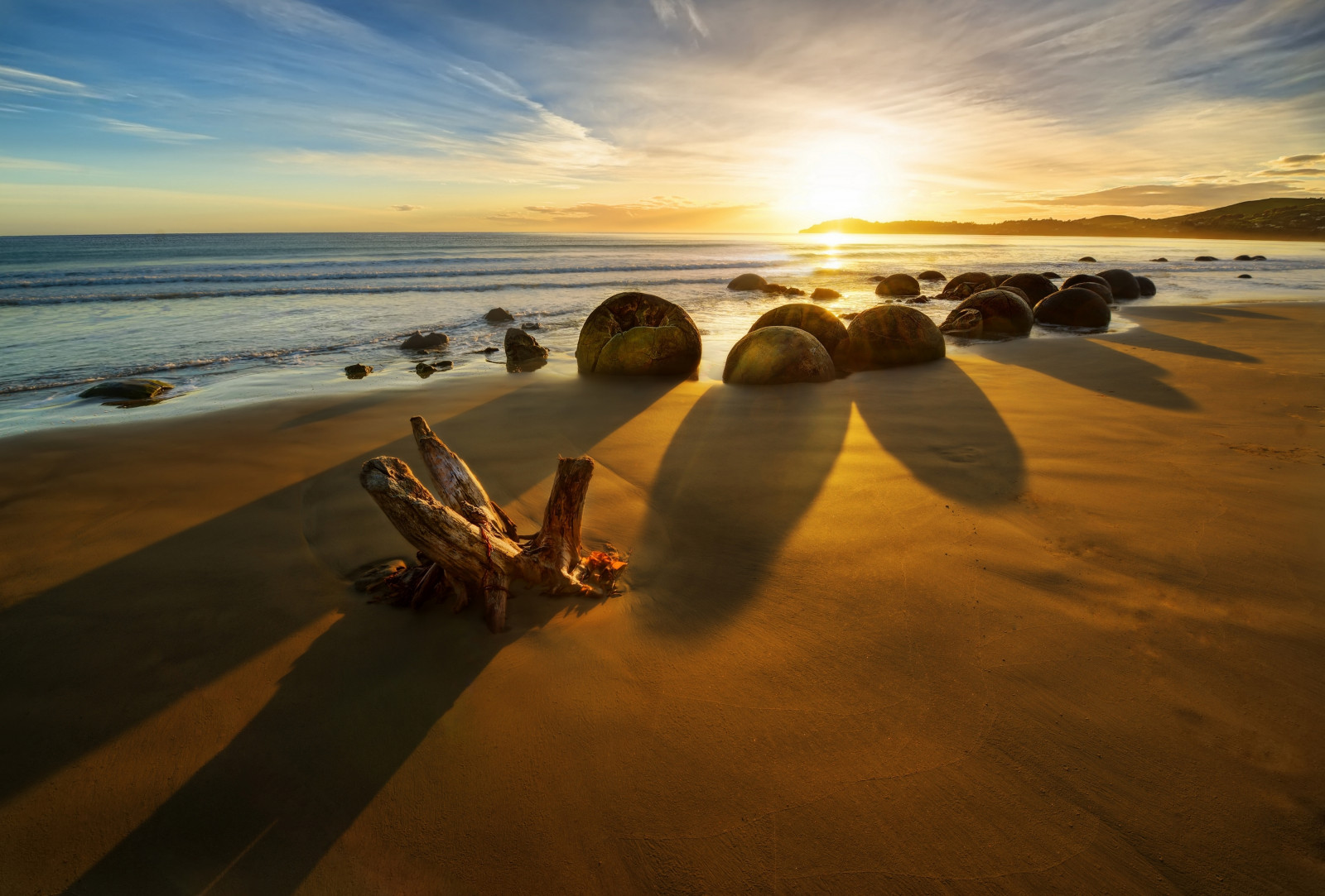 New Zealand, ocean, sunrise, rocks, coastline