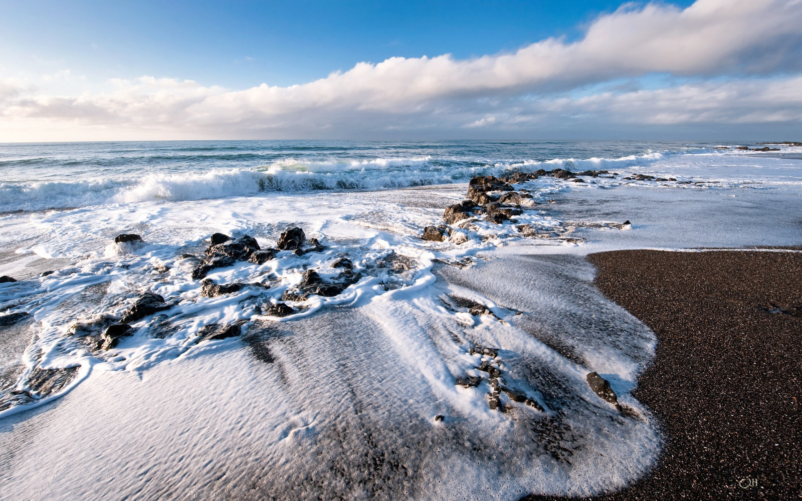 sea, water, shore, sky, winter, beach, ice, coast, horizon, foam, Arctic, Freezing, cloud, ocean, wave, sandy, wind wave, coastal and oceanic landforms