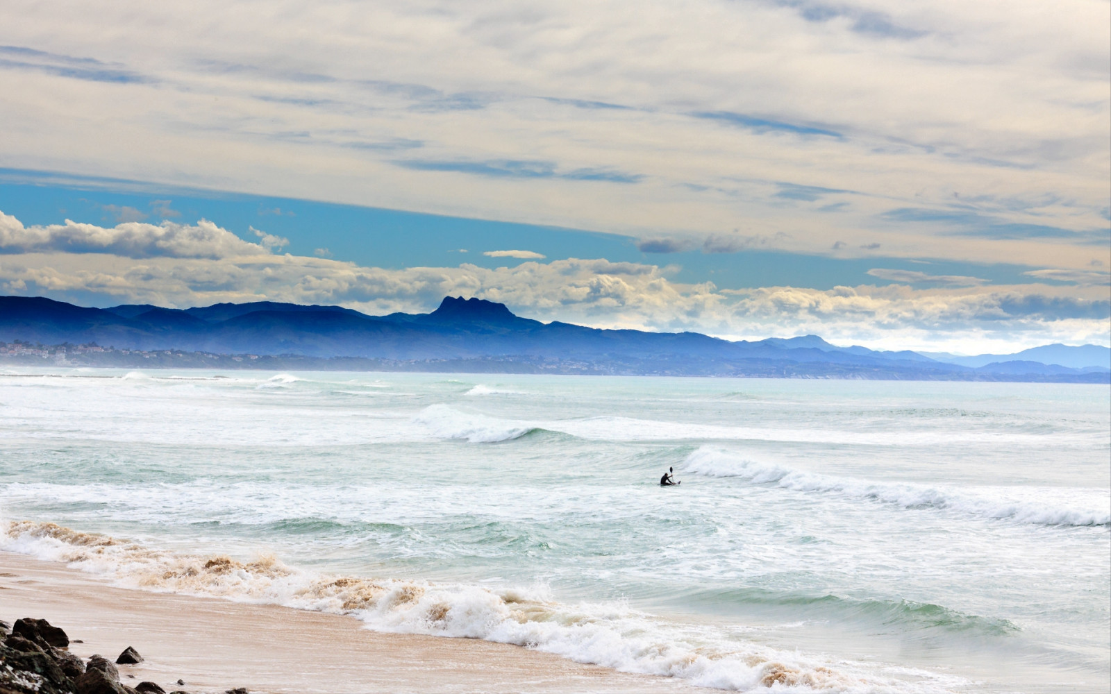 ocean, waves, coast, Person, rowing