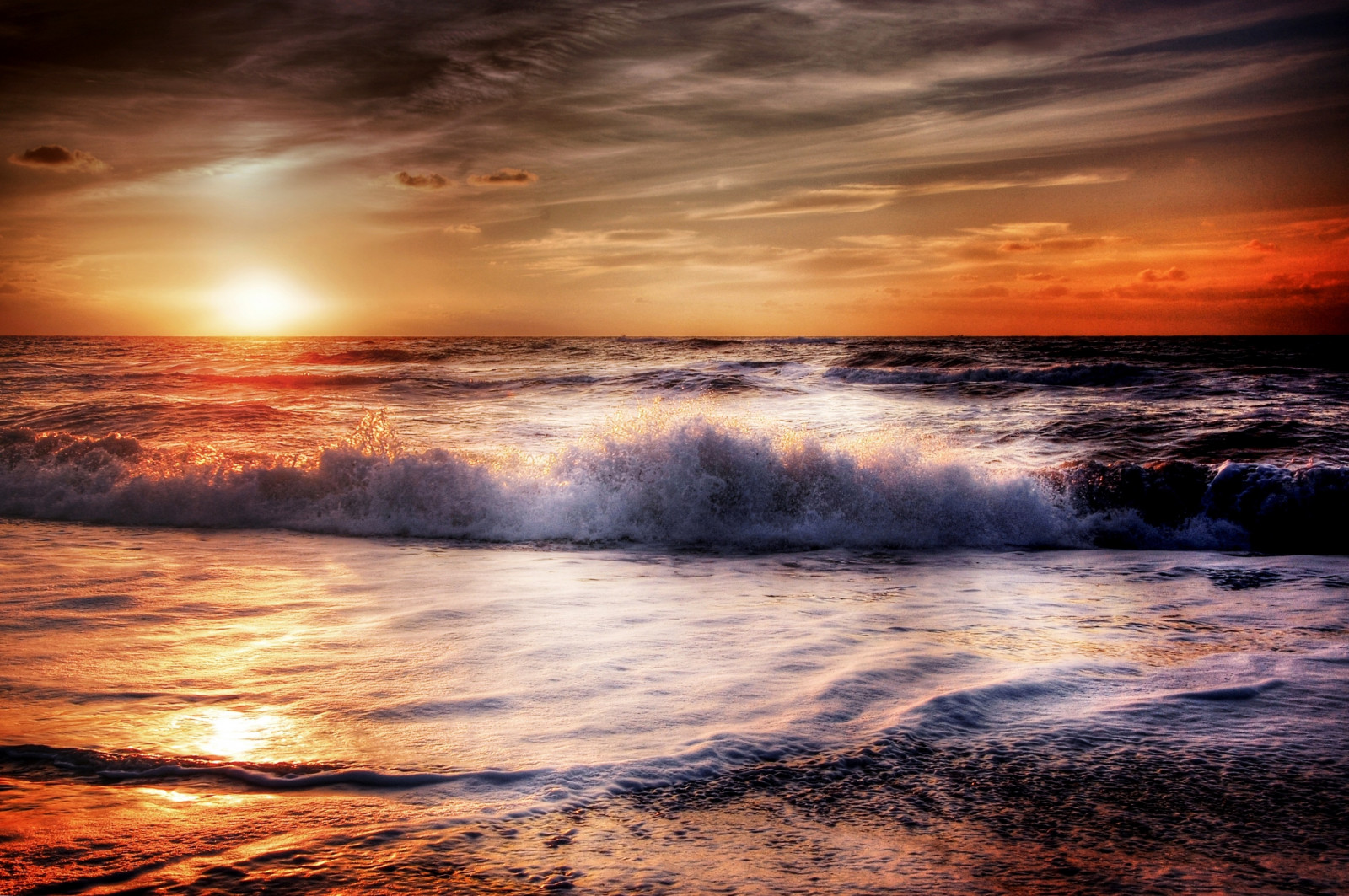 sea, ocean, Surf, sunset, foam, HDR