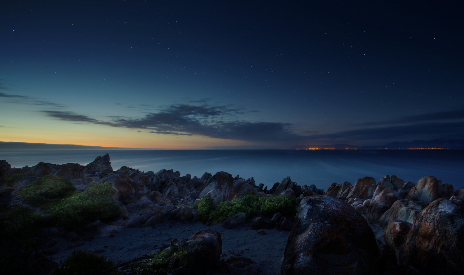 South Africa, ocean, night, beach, stones