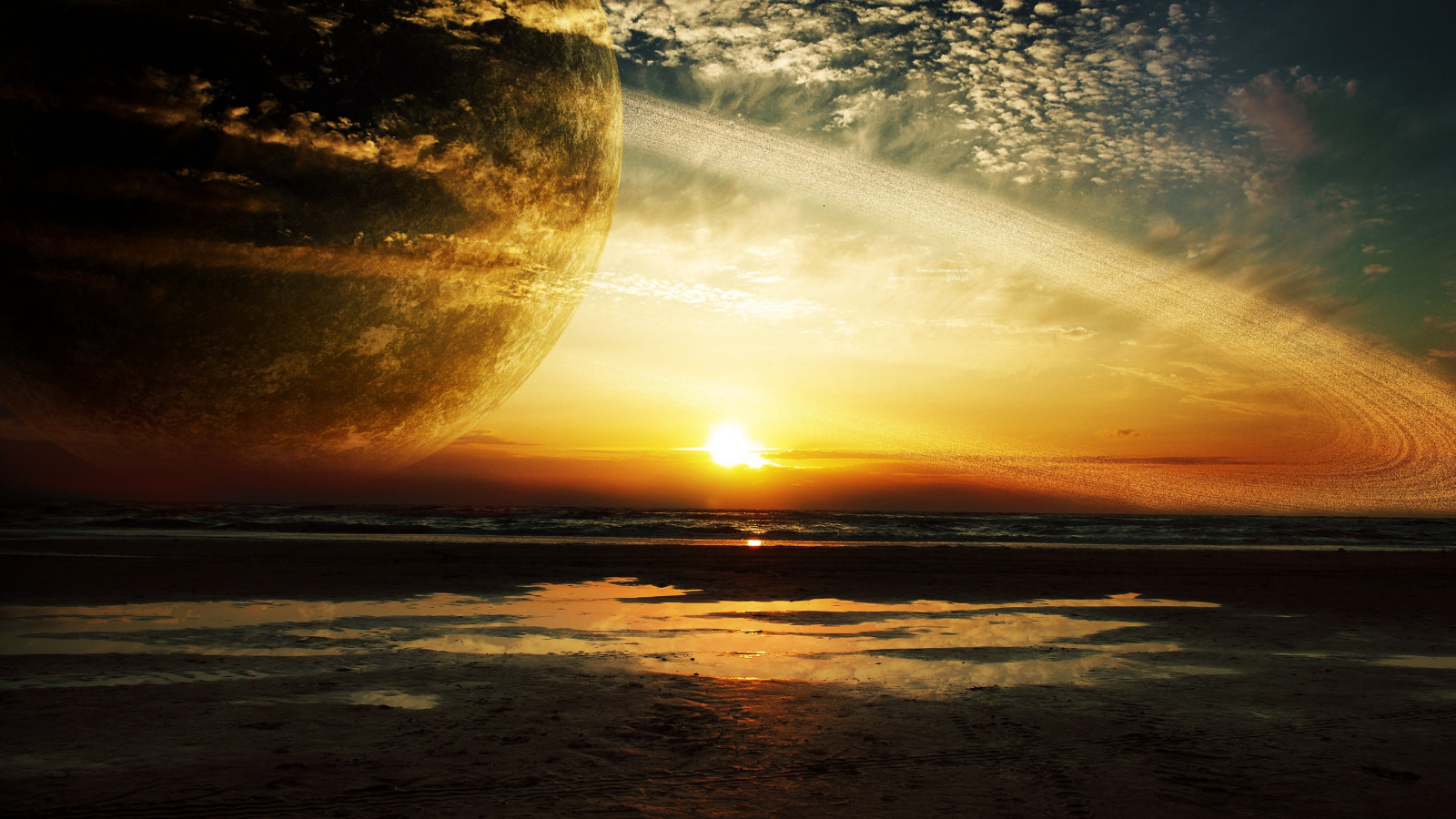 sunlight, sunset, sea, planet, reflection, sky, beach, rings, sunrise, evening, morning, coast, Sun, horizon, atmosphere, dusk, light, cloud, dawn, ocean, wave, afterglow, astronomical object, wind wave