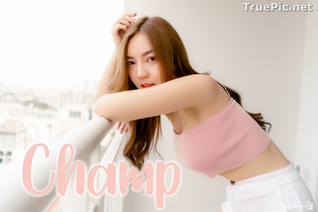 Image Thailand Model - Champ Phawida - Pink Crop Top and White Short Pants - TruePic.net - Picture-1