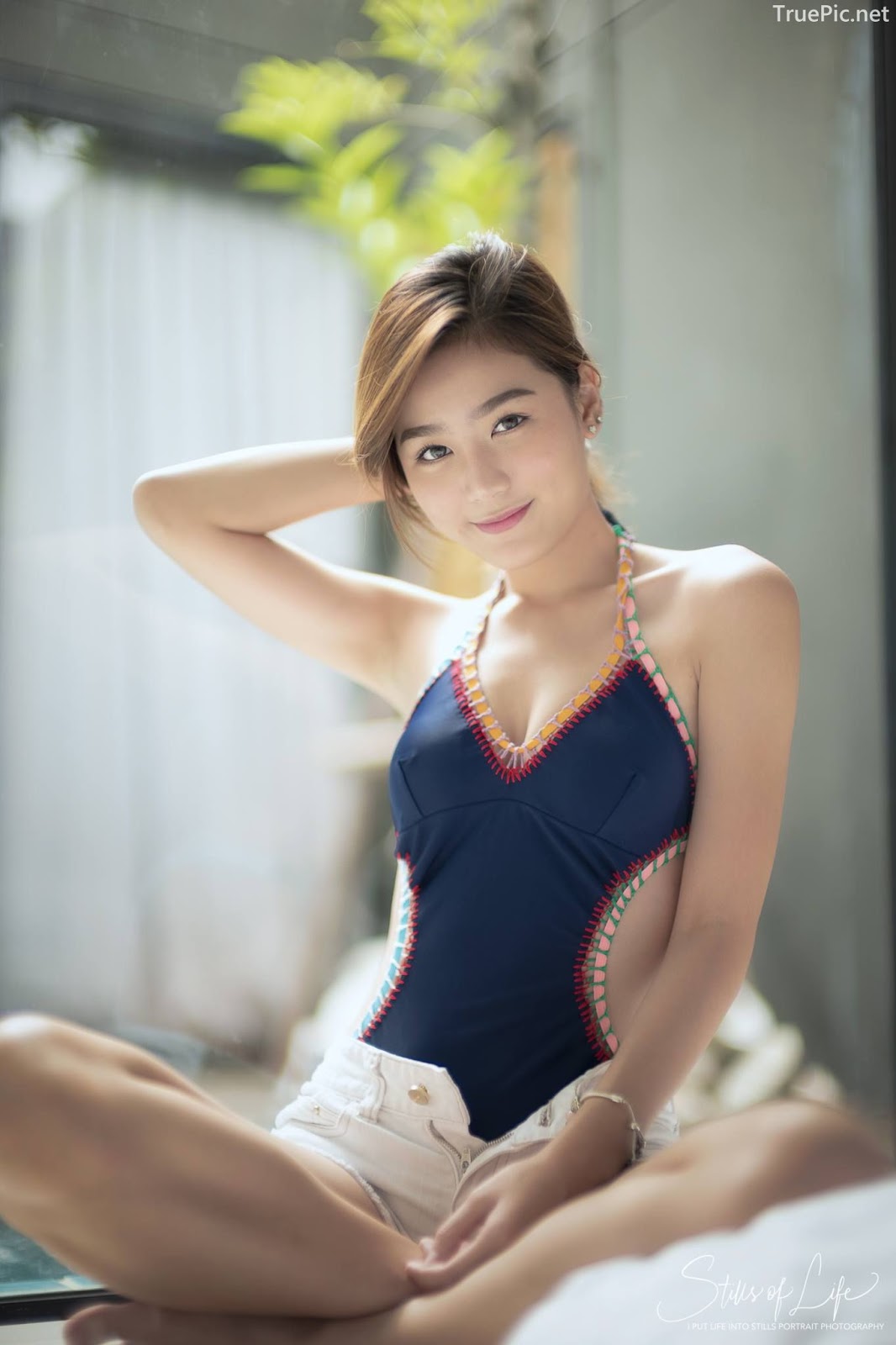 Thailand model - Pattaravadee Boonmeesup - Earn Blue Swimsuit